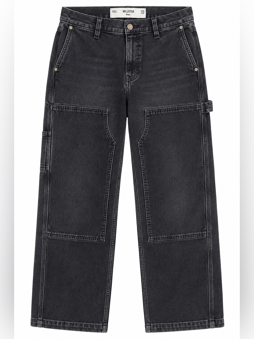 Hollister Men’s Baggy Carpenter Jeans W34 L30 Black Washed Utility Y2K